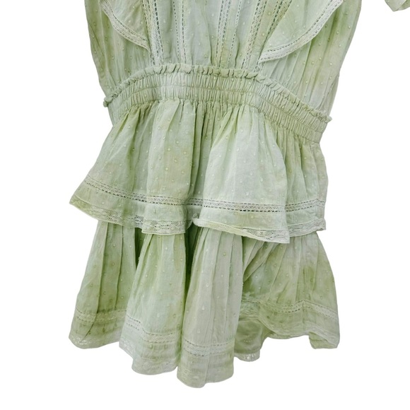 LoveShackFancy Natasha Green Lace Embroidered Tiered Ruffle Mini Dress Size L - Picture 6 of 12